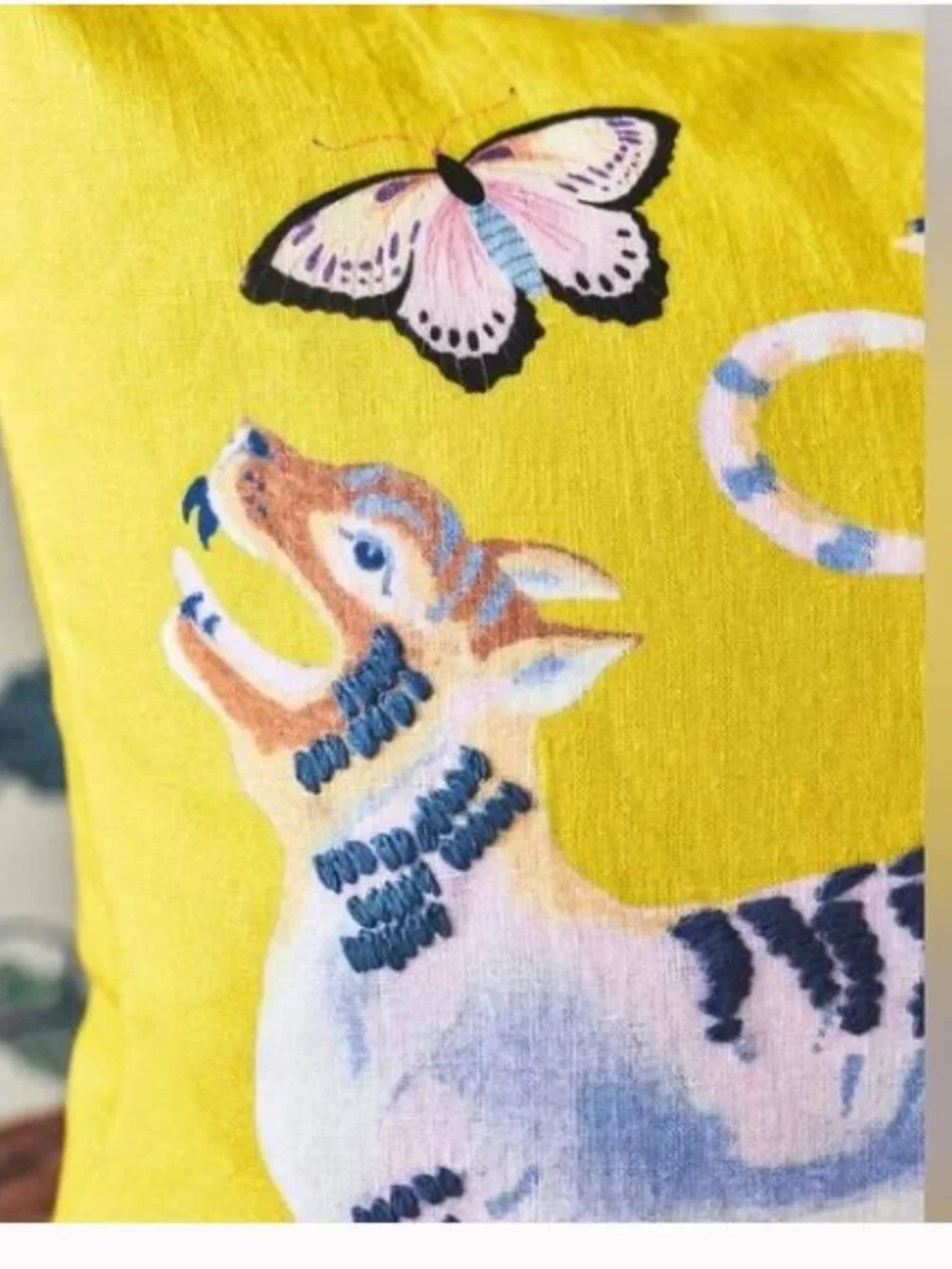 Anthropologie - Sarah Gordon Embroidered Pillow in Yellow-Floral Lion - NTW